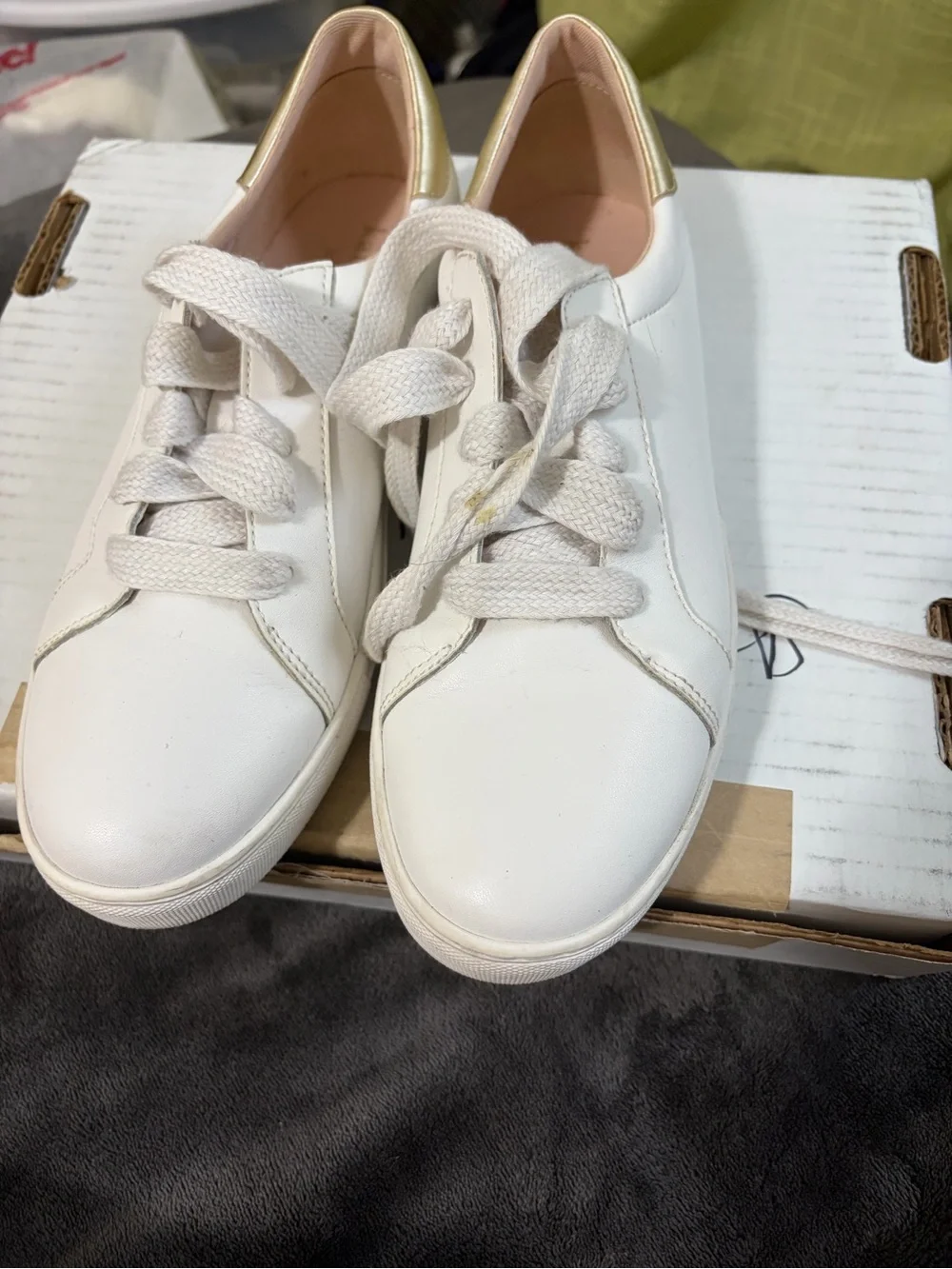 kate spade White Leather Sneakers with Gold Heel Tab